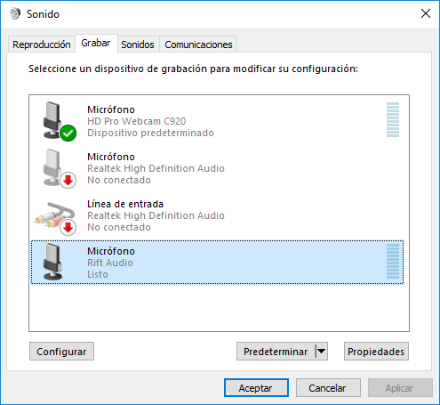 Windows detecta el micrófono del Rift