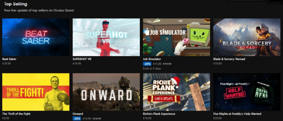 Lo más vendido en Oculus Quest